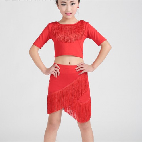 Children's Latin dance clothing in the summer of female adults to practice the new dance Latin dance costumes tassels skirt suit square